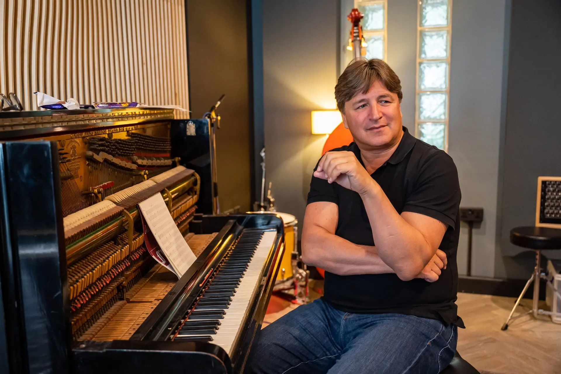 Guy Farley at the piano composing Cadbury