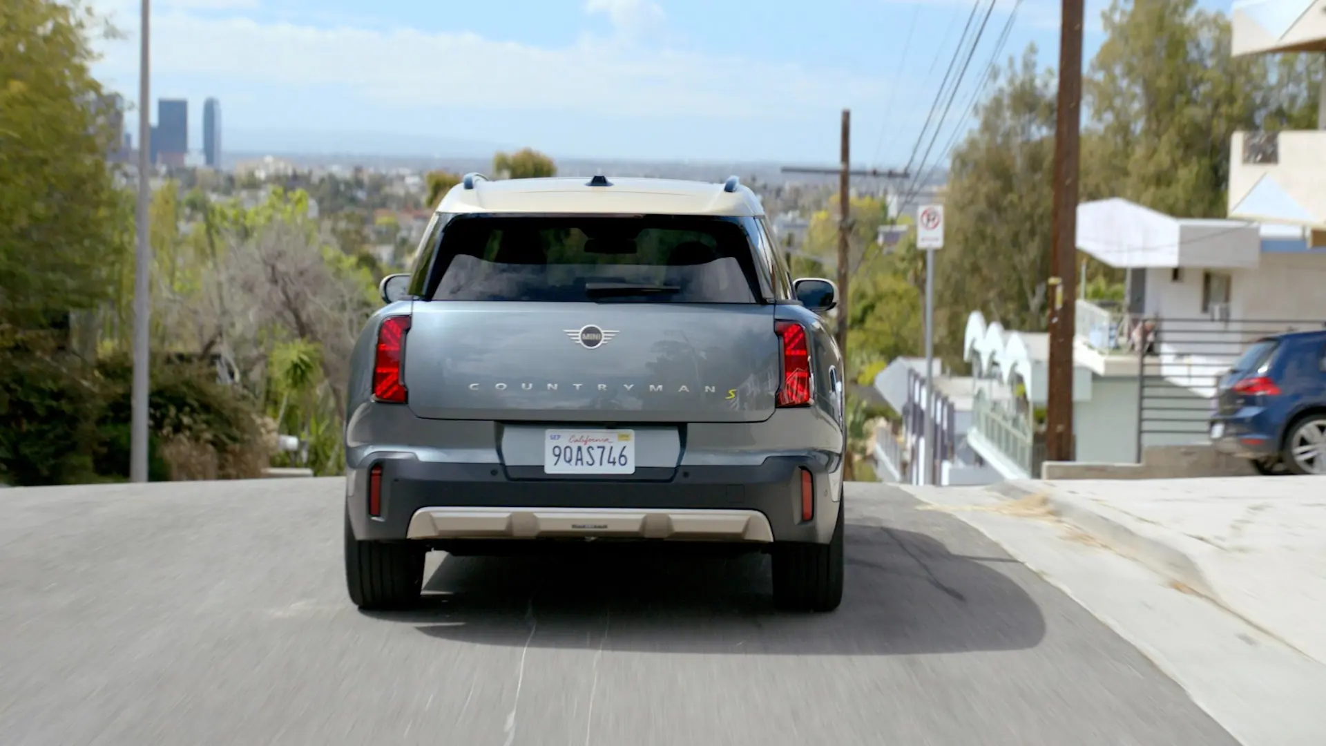 Mini driving down street