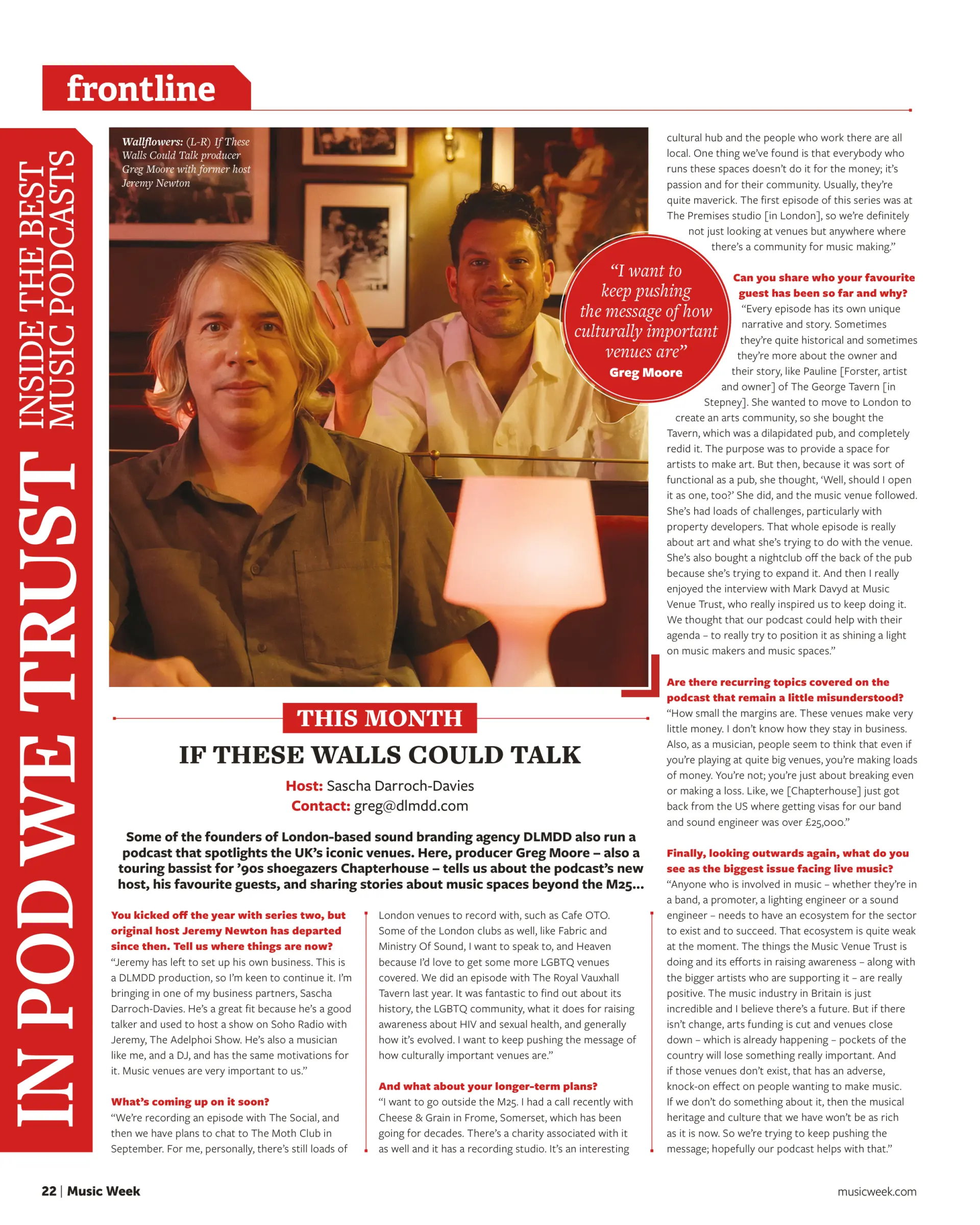 Music Week’s “Best Music Podcasts”: Greg Moore on the story behind ‘If These Walls Could Talk’